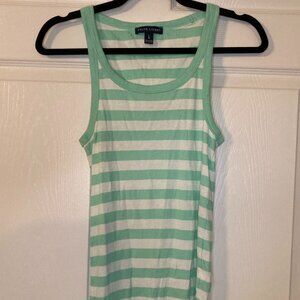 Ralph Lauren Women's Ribbed Cotton Tank Top - Green/White Stripes - Size L